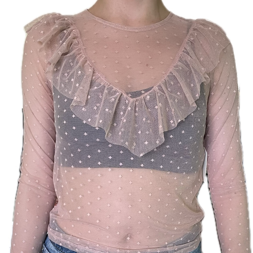 Donated to LA Fire victims. NEW! Forever 21 Sheer Pink with ruffle boho top